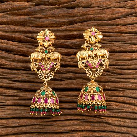Antique Long Earring With Matte Gold Plating