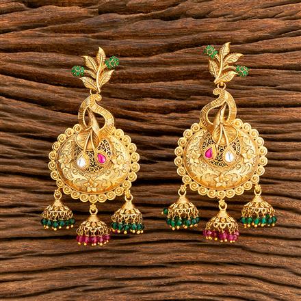 Antique Long Earring With Matte Gold Plating