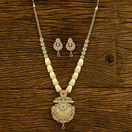 Antique Long Necklace With Matte Gold Plating