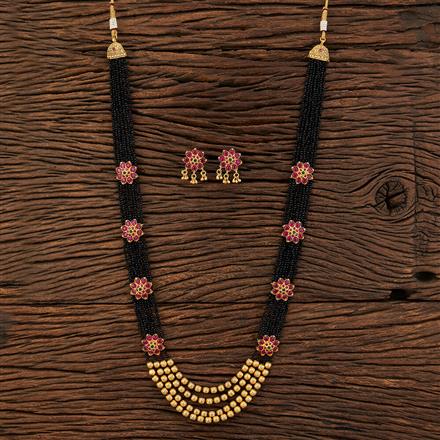 Antique Long Necklace With Matte Gold Plating