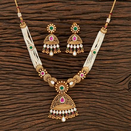 Antique Moti Necklace With Matte Gold Plating