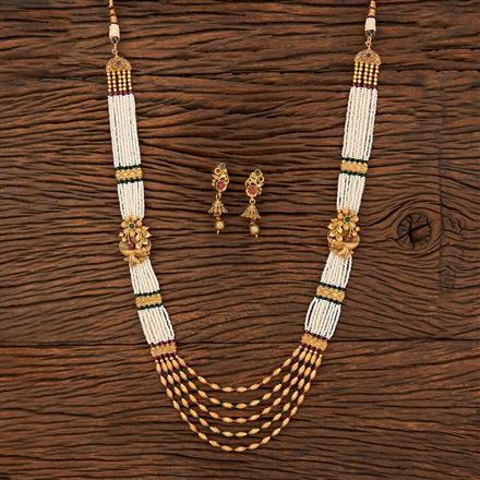 Antique Long Necklace With Matte Gold Plating