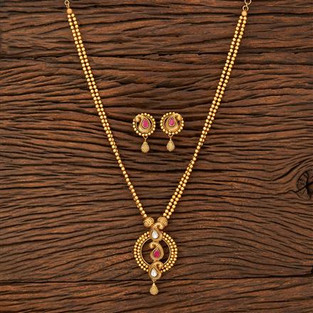 Antique Mala Pendant Set With Matte Gold Plating