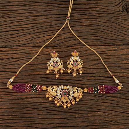 Antique Peacock Necklace With Matte Gold Plating