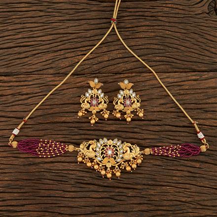 Antique Peacock Necklace With Matte Gold Plating