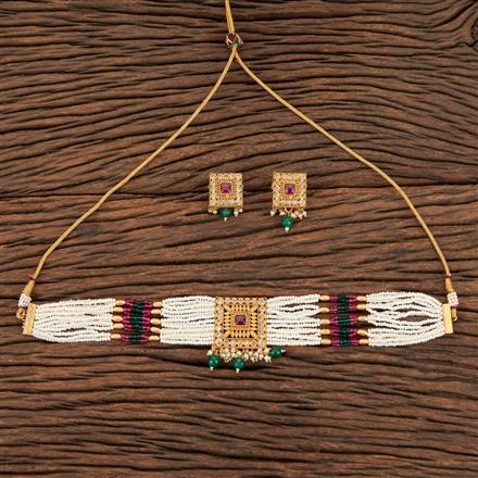 Antique Choker Necklace With Matte Gold Plating