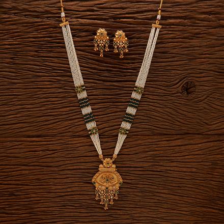 Antique Long Pendant Set With Matte Gold Plating