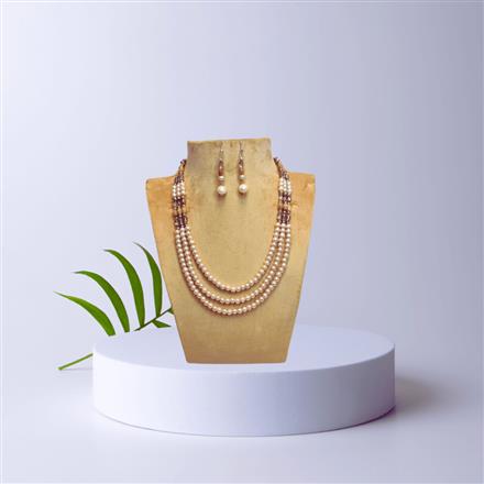 Western Pearl Glass Beads 3 Line Necklace Set