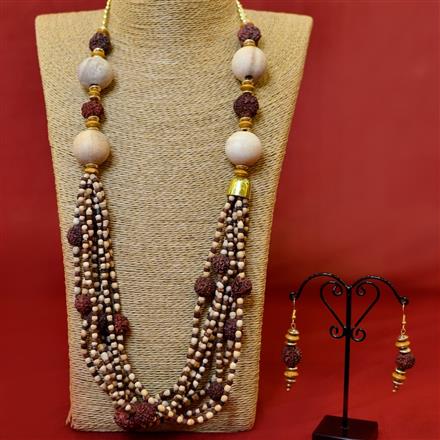 Western Multi Layer Rudraksh Long Necklace Set Set With Wooden Beads