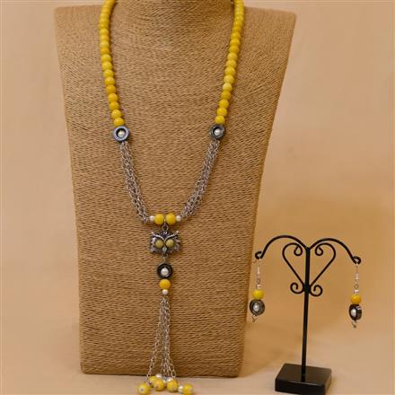 Western Owl Face Yellow Glass Bead Necklace Set