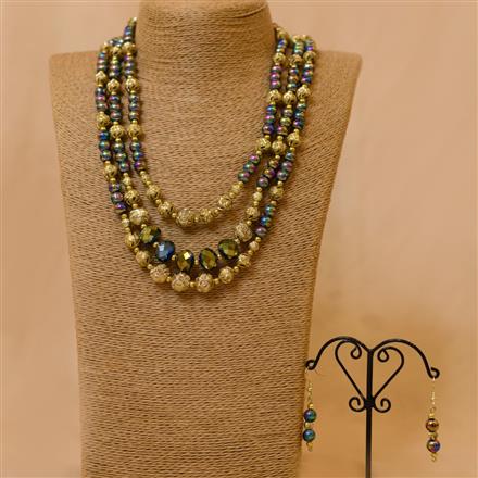 Western Rainbow Polished Gass Beads Tri Layered Necklace Set
