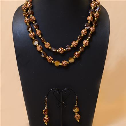 Western Two Layered Wooden Beads With Spots Necklace Set