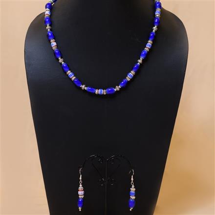 Western Blue Glass Beads Necklace Set With Chevron Beads