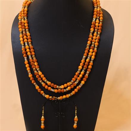 Western Wooden Beads Necklace Set With Gold Plating