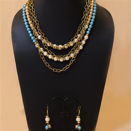 Western Glass & Pearl Necklace Set With Chain