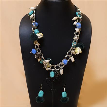 Western Ceramic Beads Necklace Set With Metal Chain