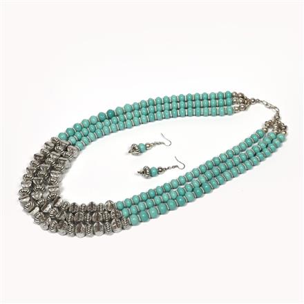 Western 3 Line Glass Beads Necklace Set