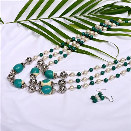 Western Glass Beads Pearl Metal Bead Necklace Set