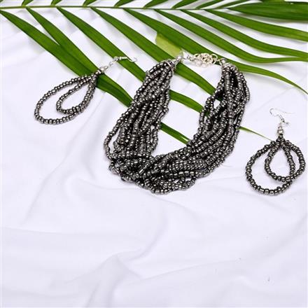 Western Glass Seed Beads Necklace Set With Oxidised Plating