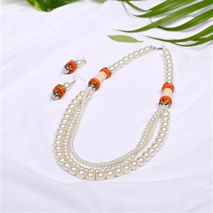 Western Glass Pearl Beads Necklace Set With Rhodium Plating
