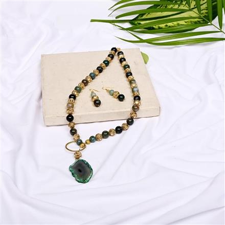 Western Stone Metal Beads Necklace Set With Gold Plating