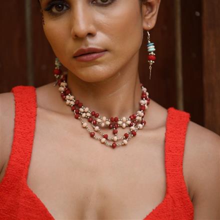 Western Glass Faceted Beads Necklace Set With Oxidised Plating