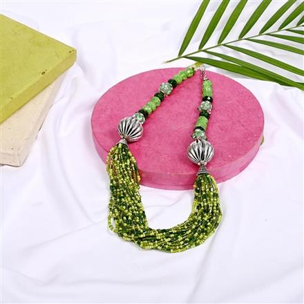 Western Glass Seed Beads Metal Necklace With Oxidised Plating
