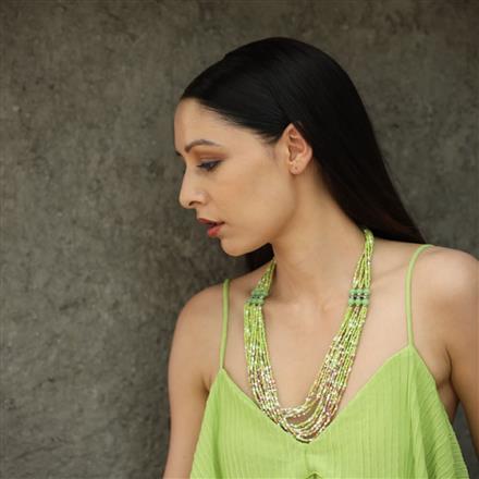 Western Glass Seed Beads Necklace With Oxidised Plating