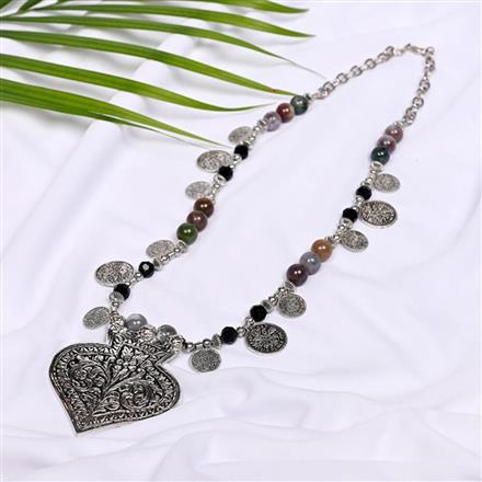 Western Semi Precious Stone Metal Beads Necklace With Oxidised Plating