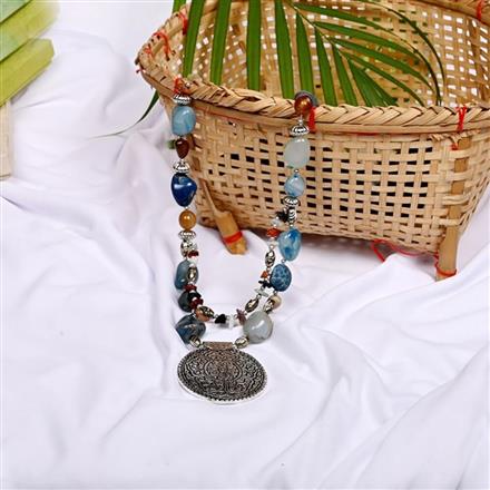 Western Semi Precious Stone Metal Beads Necklace With Oxidised Plating