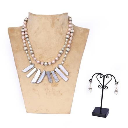 Western Two Layer Glass and Stone with Necklace Set
