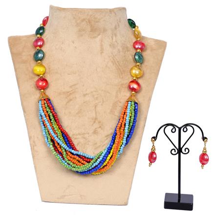 Western Multi colour Glass Bead Necklace Set