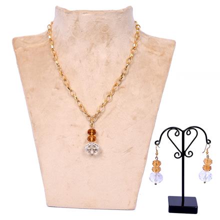 Western Glass Bead Necklace Set with Chain