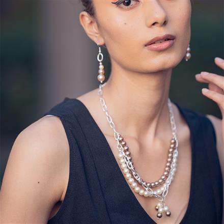 Trendy Necklace With Rhodium Plating