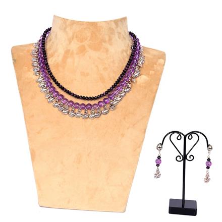Glass Beads Necklace With Rhodium Plating