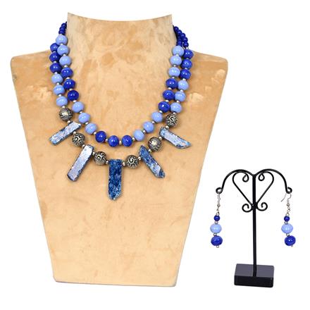 Glass Beads Necklace With Oxidised Plating