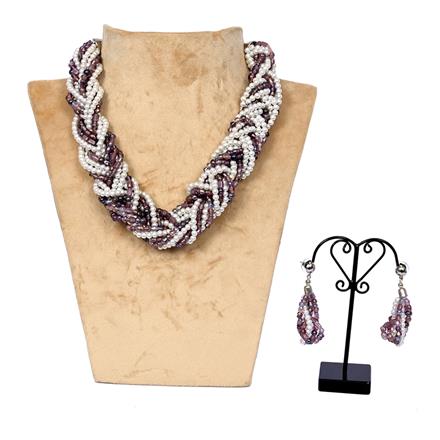 Glass Beads Necklace With Rhodium Plating