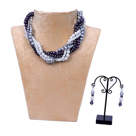 Choker Necklace,Glass Beads Necklace With Rhodium Plating