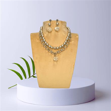 Glass Beads Necklace With Rhodium Plating