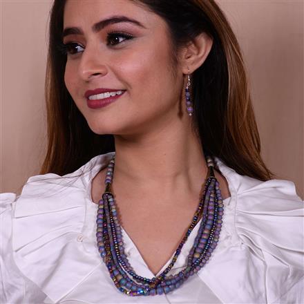 Glass Beads Necklace With Rhodium Plating