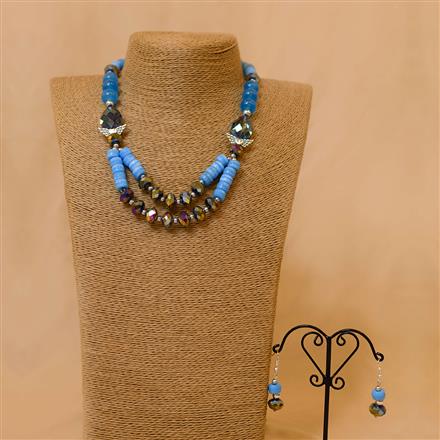 Glass Beads Necklace With Rhodium Plating