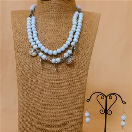 Glass Beads Necklace With Oxidised Plating