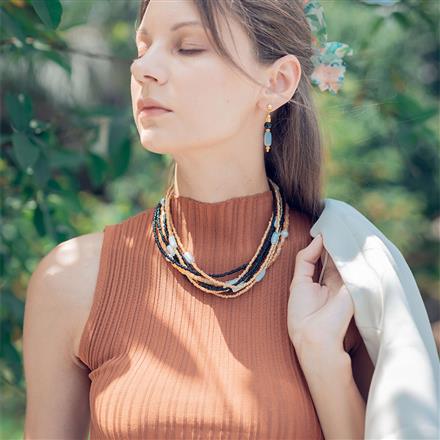 Glass Beads Necklace With Gold Plating