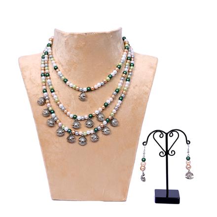 3 Line Necklace,Glass Beads Necklace With Oxidised Plating