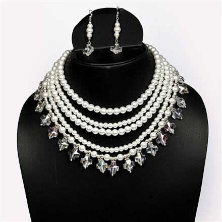 Glass Beads Necklace With Rhodium Plating