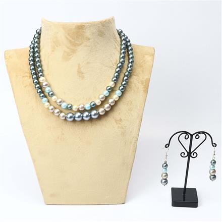 2 Line Necklace,Glass Beads Necklace With Rhodium Plating