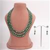 Western Multi layered Green Beaded Necklace with matching drop Earrings