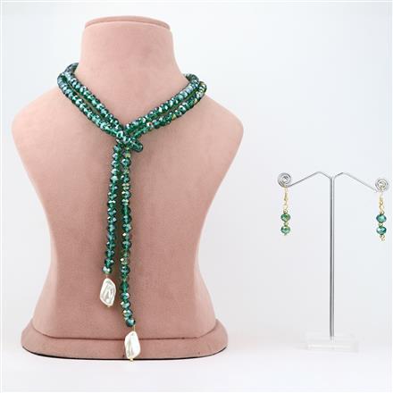 Western Emerald Green Crystal and Freshwater Pearl Jewelry Set