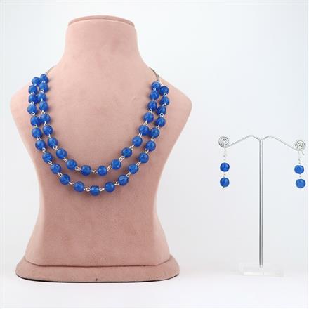 Western Classic Multi-Strand Blue Beaded Necklace and Earring Set