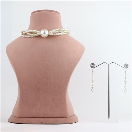 Western Classic Multi Strand White Pearl Necklace and Earring Set